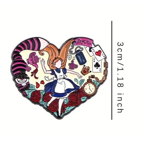 Alice in Wonderland Heart Enamel Pins 105-1 - Picture 2 of 4